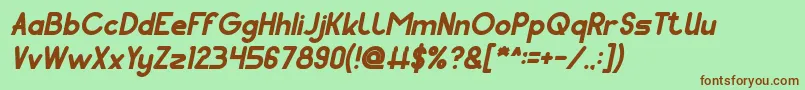 Fonte Pocket Bold Italic – fontes marrons em um fundo verde