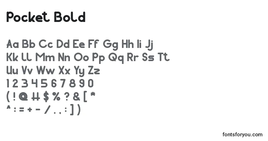 A fonte Pocket Bold – alfabeto, números, caracteres especiais