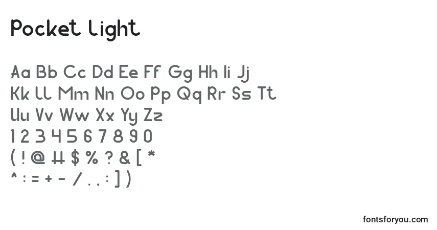 Schriftart Pocket Light – Alphabet, Zahlen, spezielle Symbole
