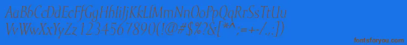 MramorlightItalic-Schriftart – Braune Schriften auf blauem Hintergrund