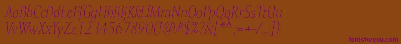 MramorlightItalic Font – Purple Fonts on Brown Background