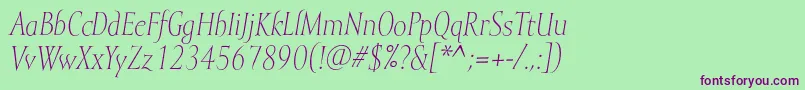 MramorlightItalic-fontti – violetit fontit vihreällä taustalla