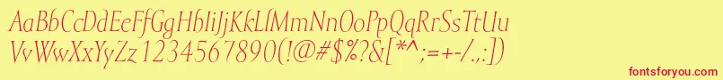 MramorlightItalic-fontti – punaiset fontit keltaisella taustalla