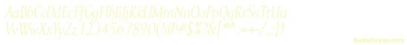 MramorlightItalic-fontti – keltaiset fontit valkoisella taustalla