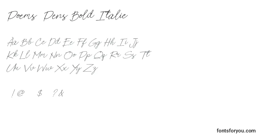 Schriftart Poems  Pens Bold Italic – Alphabet, Zahlen, spezielle Symbole