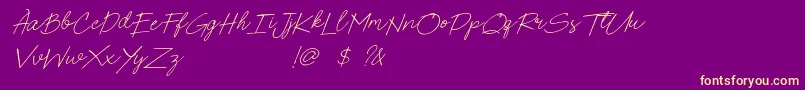 フォントPoems  Pens Bold Italic – 紫の背景に黄色のフォント