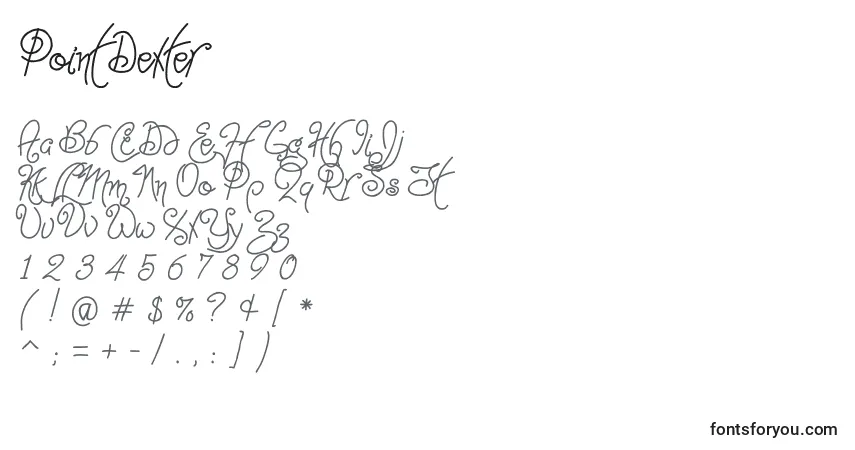 Schriftart Point Dexter – Alphabet, Zahlen, spezielle Symbole