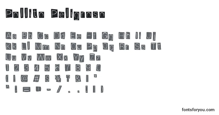 Schriftart Pollito Peligroso – Alphabet, Zahlen, spezielle Symbole