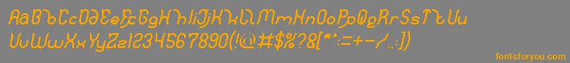 フォントPolysoup Italic – オレンジの文字は灰色の背景にあります。