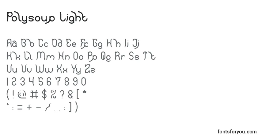 Schriftart Polysoup Light – Alphabet, Zahlen, spezielle Symbole