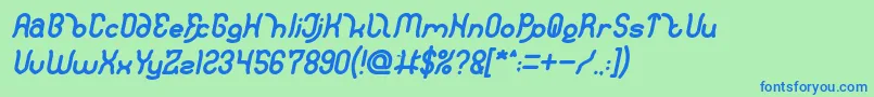 フォントPolysoupp Bold Italic – 青い文字は緑の背景です。