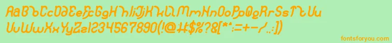 Polysoupp Bold Italic-Schriftart – Orangefarbene Schriften auf grünem Hintergrund