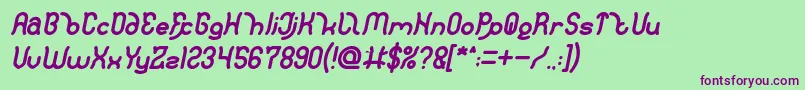 Шрифт Polysoupp Bold Italic – фиолетовые шрифты на зелёном фоне