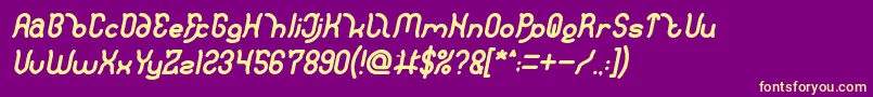 Polysoupp Bold Italic-fontti – keltaiset fontit violetilla taustalla