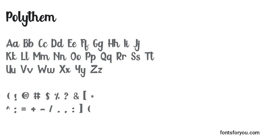 A fonte Polythem – alfabeto, números, caracteres especiais