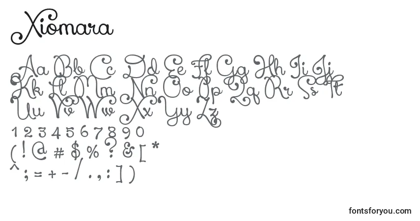 Czcionka Xiomara – alfabet, cyfry, specjalne znaki