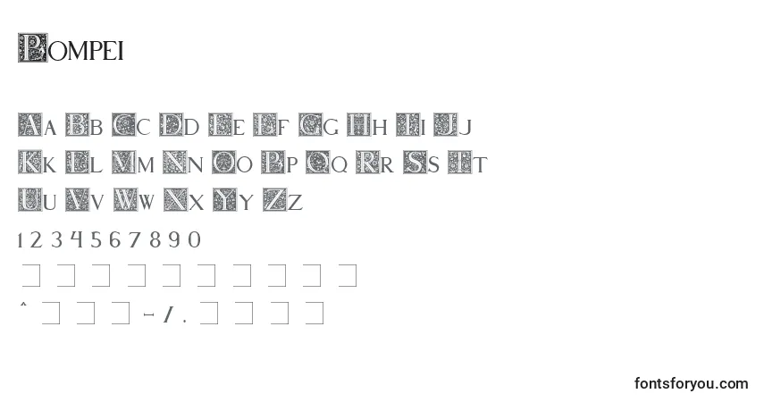 A fonte Pompei – alfabeto, números, caracteres especiais