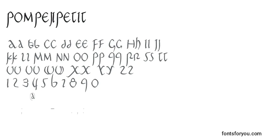 A fonte PompejiPetit (137141) – alfabeto, números, caracteres especiais