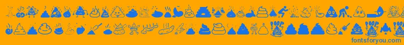 Poop-Schriftart – Blaue Schriften auf orangefarbenem Hintergrund