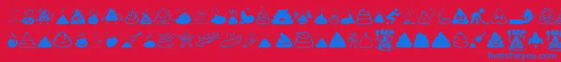 Poop-Schriftart – Blaue Schriften auf rotem Hintergrund