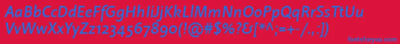 フォントLinotypeProjektItalic – 赤い背景に青い文字