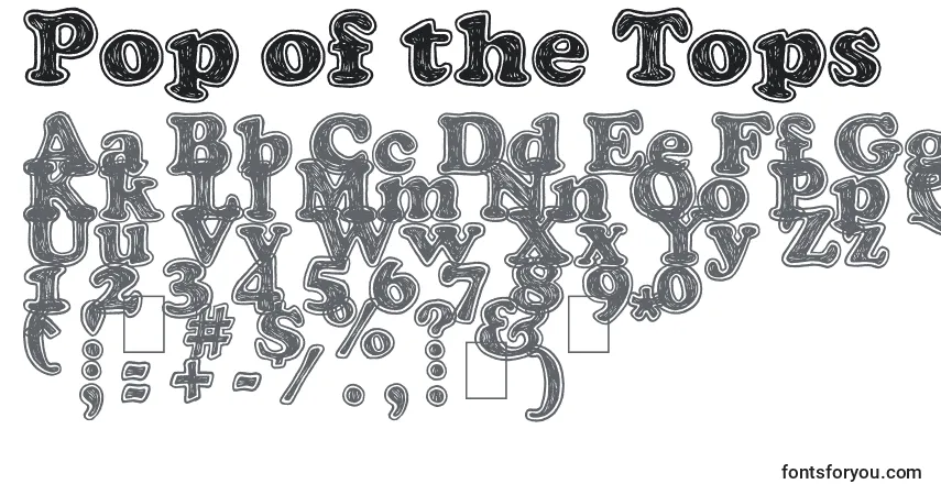 A fonte Pop of the Tops – alfabeto, números, caracteres especiais