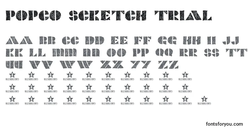 A fonte POPCO SCKETCH trial    – alfabeto, números, caracteres especiais