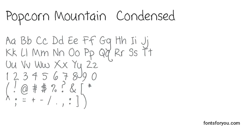 Schriftart Popcorn Mountain  Condensed – Alphabet, Zahlen, spezielle Symbole