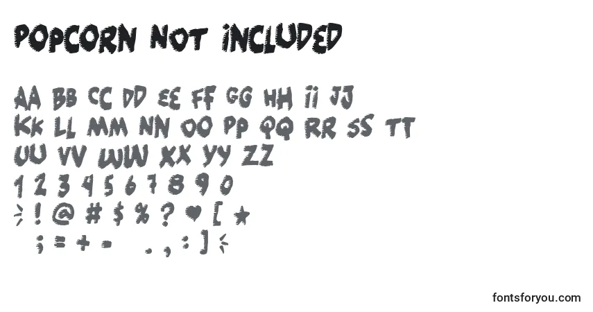 A fonte Popcorn NOT included – alfabeto, números, caracteres especiais