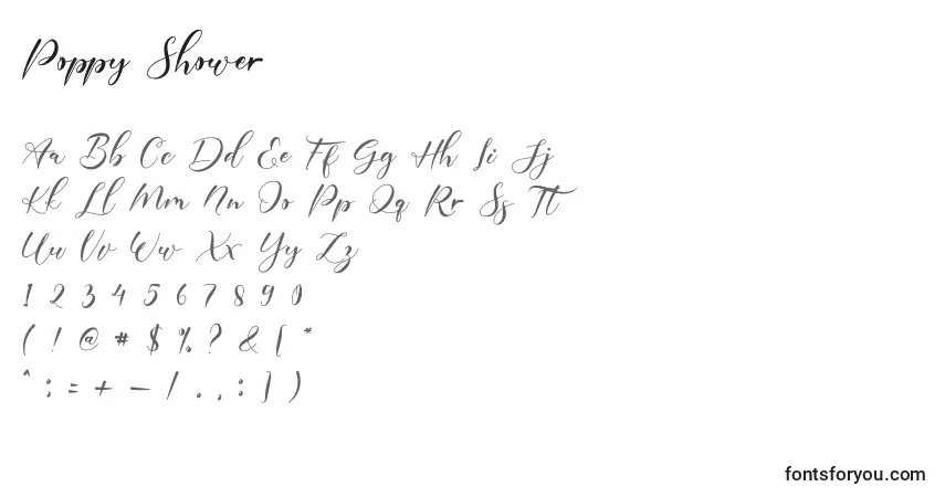 Czcionka Poppy Shower – alfabet, cyfry, specjalne znaki