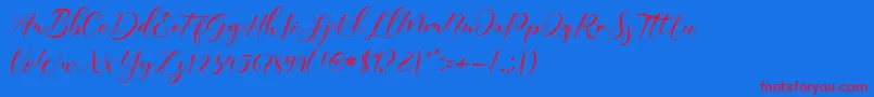 Poppy Shower-Schriftart – Rote Schriften auf blauem Hintergrund