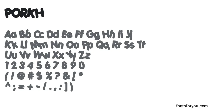 A fonte PORKH    (137170) – alfabeto, números, caracteres especiais