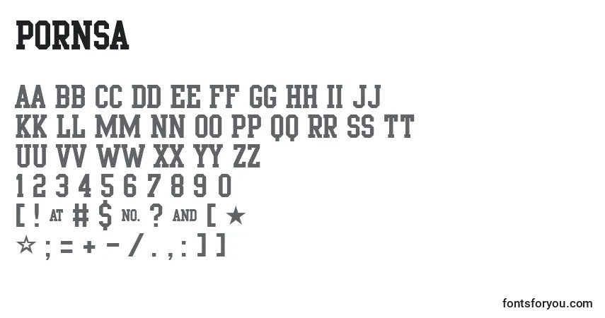 A fonte PORNSA   (137172) – alfabeto, números, caracteres especiais