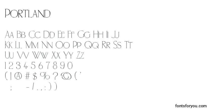 Czcionka Portland (137178) – alfabet, cyfry, specjalne znaki