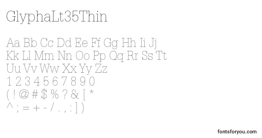 A fonte GlyphaLt35Thin – alfabeto, números, caracteres especiais