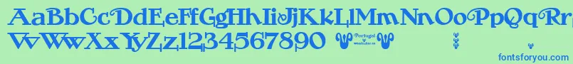Portugal Vintage-Schriftart – Blaue Schriften auf grünem Hintergrund