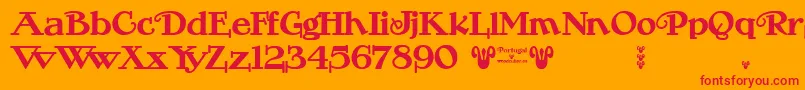 Portugal Vintage-Schriftart – Rote Schriften auf orangefarbenem Hintergrund