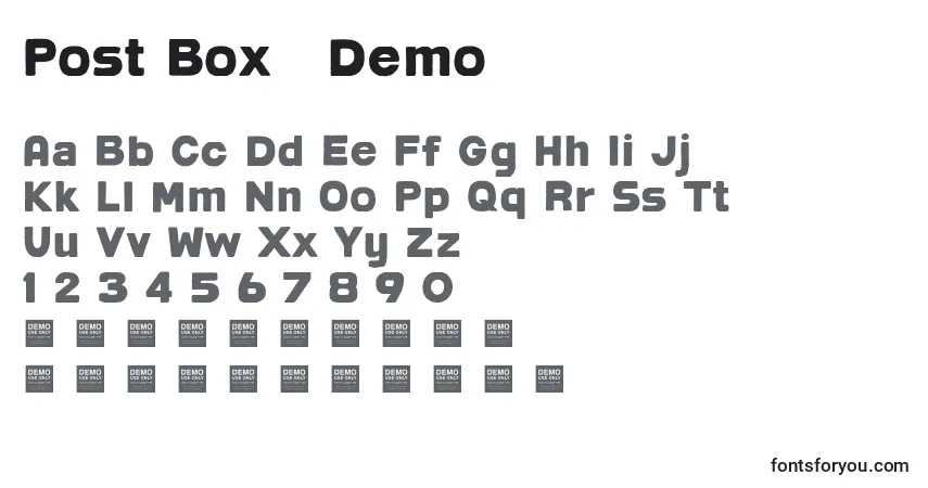 Fuente Post Box   Demo - alfabeto, números, caracteres especiales