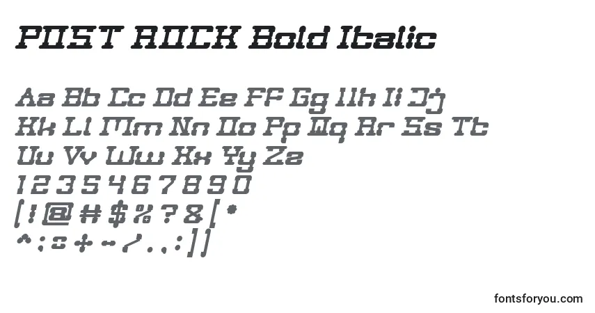 Schriftart POST ROCK Bold Italic – Alphabet, Zahlen, spezielle Symbole