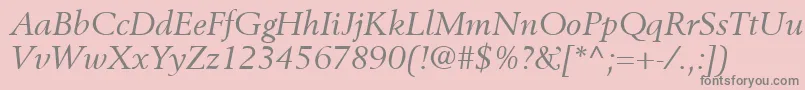 Weitere Informationen zur BerlingLtItalic-Schriftart BerlingLtItalic-Schriftart – Graue Schriften auf rosa Hintergrund