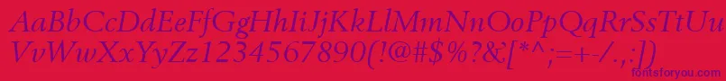 BerlingLtItalic-Schriftart – Violette Schriften auf rotem Hintergrund