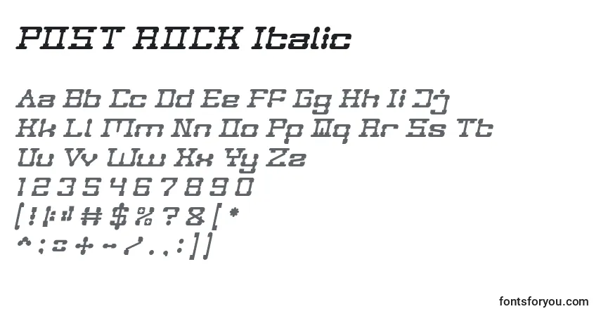 Fuente POST ROCK Italic - alfabeto, números, caracteres especiales