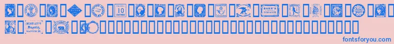 postagestamps-Schriftart – Blaue Schriften auf rosa Hintergrund