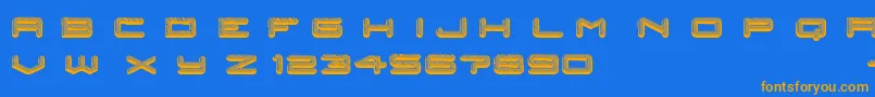 フォントposthuman – オレンジ色の文字が青い背景にあります。