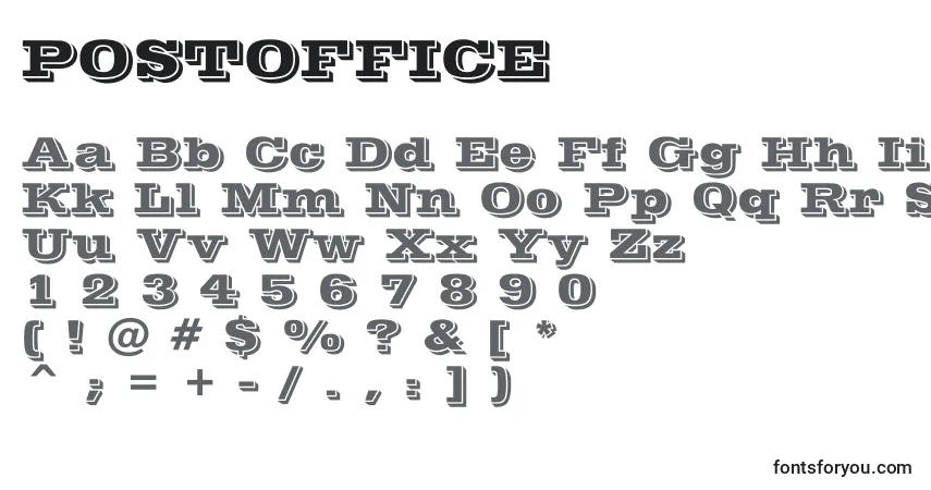 A fonte POSTOFFICE (137202) – alfabeto, números, caracteres especiais