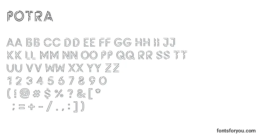 A fonte Potra – alfabeto, números, caracteres especiais