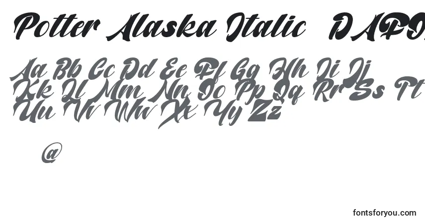 Schriftart Potter Alaska Italic   DAFONT – Alphabet, Zahlen, spezielle Symbole