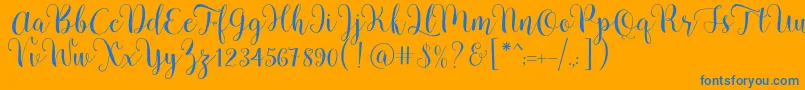 Pradyse Script Free Demo-Schriftart – Blaue Schriften auf orangefarbenem Hintergrund