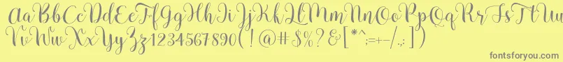 Pradyse Script Free Demo-fontti – harmaat kirjasimet keltaisella taustalla