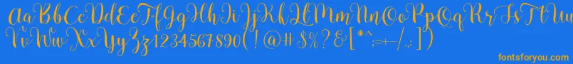 Pradyse Script Free Demo-Schriftart – Orangefarbene Schriften auf blauem Hintergrund